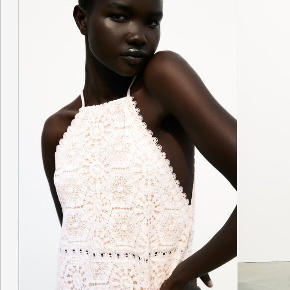 NEW Zara Cotton Crochet Lace Mini dress, Oyster Colour, Size M - Picture 1 of 16